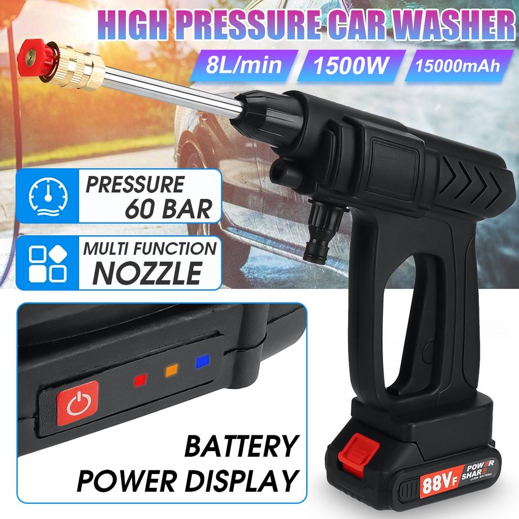 AC 110-220V Cordless High Pressure Car Washer 88VF Rechargeable Car Wash Guns Electric Water Guns Foam Machine for 18V Battery 1500W