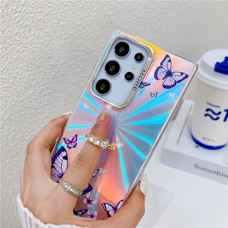 Fashion Ring Holder Butterfly Raser Electroplated Phone Case for Samsung S24 S23 FE S22 Ultra A55 A35 A25 A15 A54 A14 A34