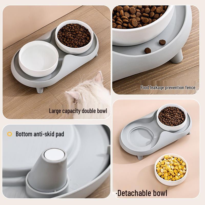 Ciotola Doppia in Ceramica per Gatti - Design Rialzato, Antiscivolo, Anti-Ribaltamento per Cibo e Acqua