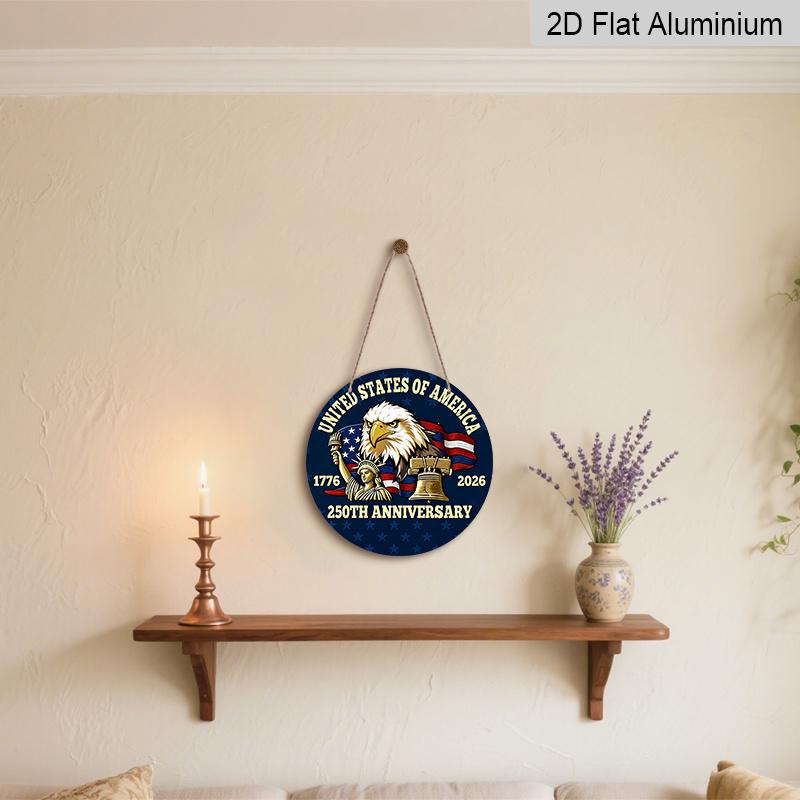 2D Flat 1pc Aluminum Independence Day-Themed Wall Decor 7.87 inches x 7.87 inches Patriotic Decor Suitable for hanging on front doors, porches, and