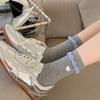Ladies Spring and Autumn Love Button Accessories Embroidery Lace In Tube Socks