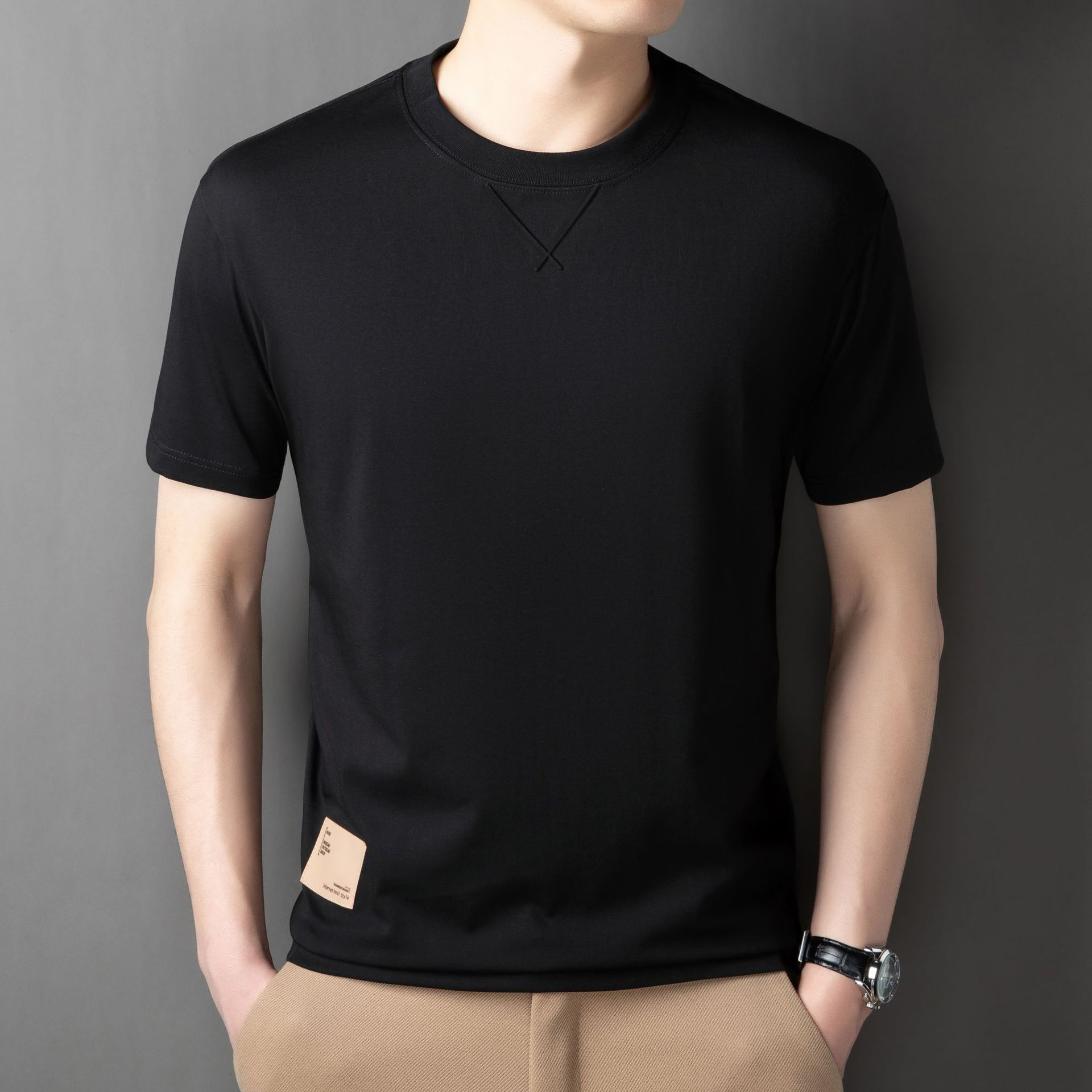 

Летняя новая стильная молодежная повседневная футболка с круглым вырезом и короткими рукавами для мужчин, свободная однотонная футболка с принтом для мужчин XXXXL