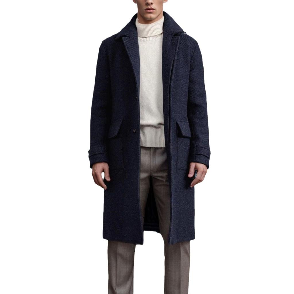 Autumn and Winter New Men's Medium and Long Woolen Twill Coat Coat Men's Trench Coat