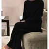 Autumn Winter Fashion Casual O-Neck Pullover Tops Knitted Pant New Homewear Pajama Winter Solid Women Two Piece Set Homewear