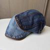 Washed Denim Forward Hat Women's Spring and Summer Retro Face Small Beret Wearing a Big Head Circumference Painter Hat