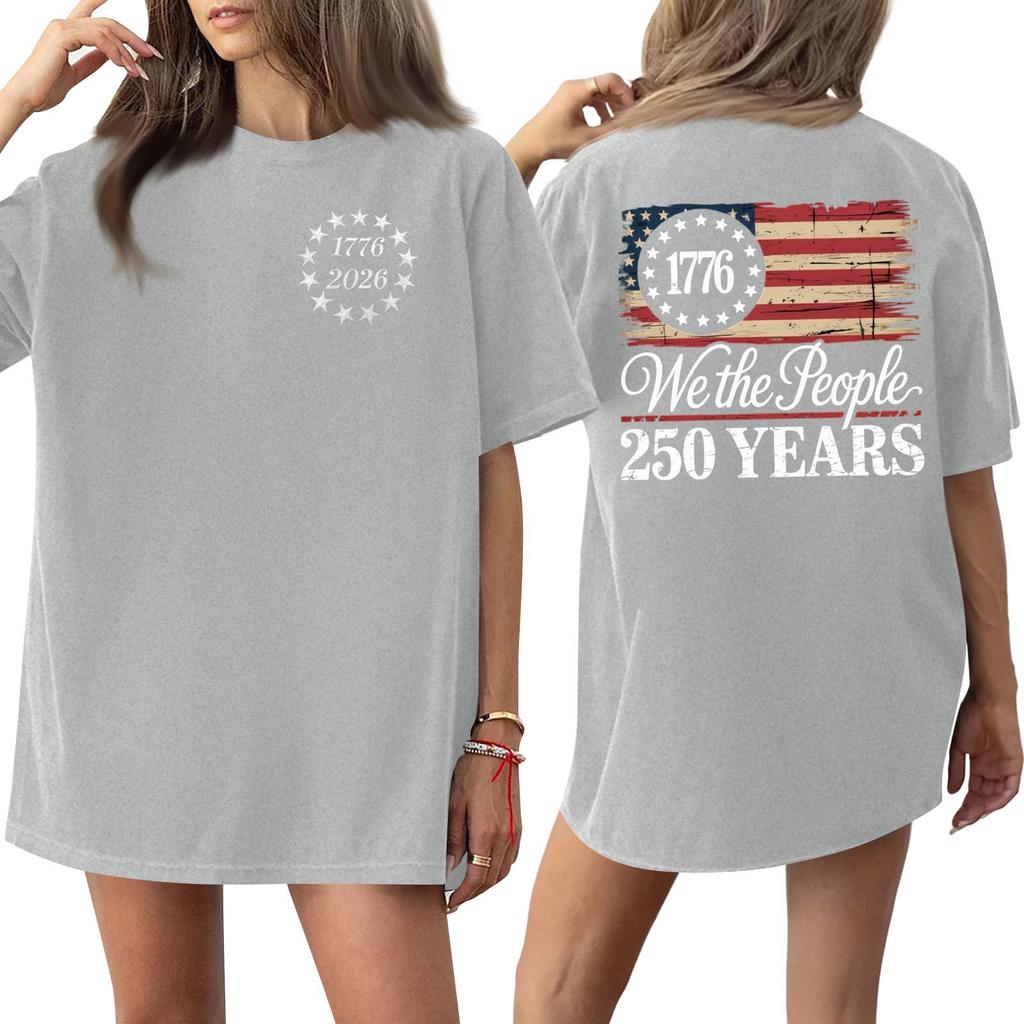 Women's Casual Crew Neck Short Sleeve T-Shirt Loose Fit Graphic Print 250th Anniversary Commemorative Top