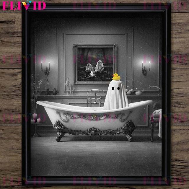 

Темный романтический призрак в ванне Ретро настенная живопись маслом Ужасы и ужасы Прекрасная пузырьковая ванна Призрачный художественный постер 21cm×30cm NoFrame