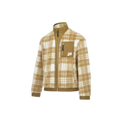 Li Ning Plaid Stand Collar Knitted Jacket Men Jacket Brown Beige AFDT601-8