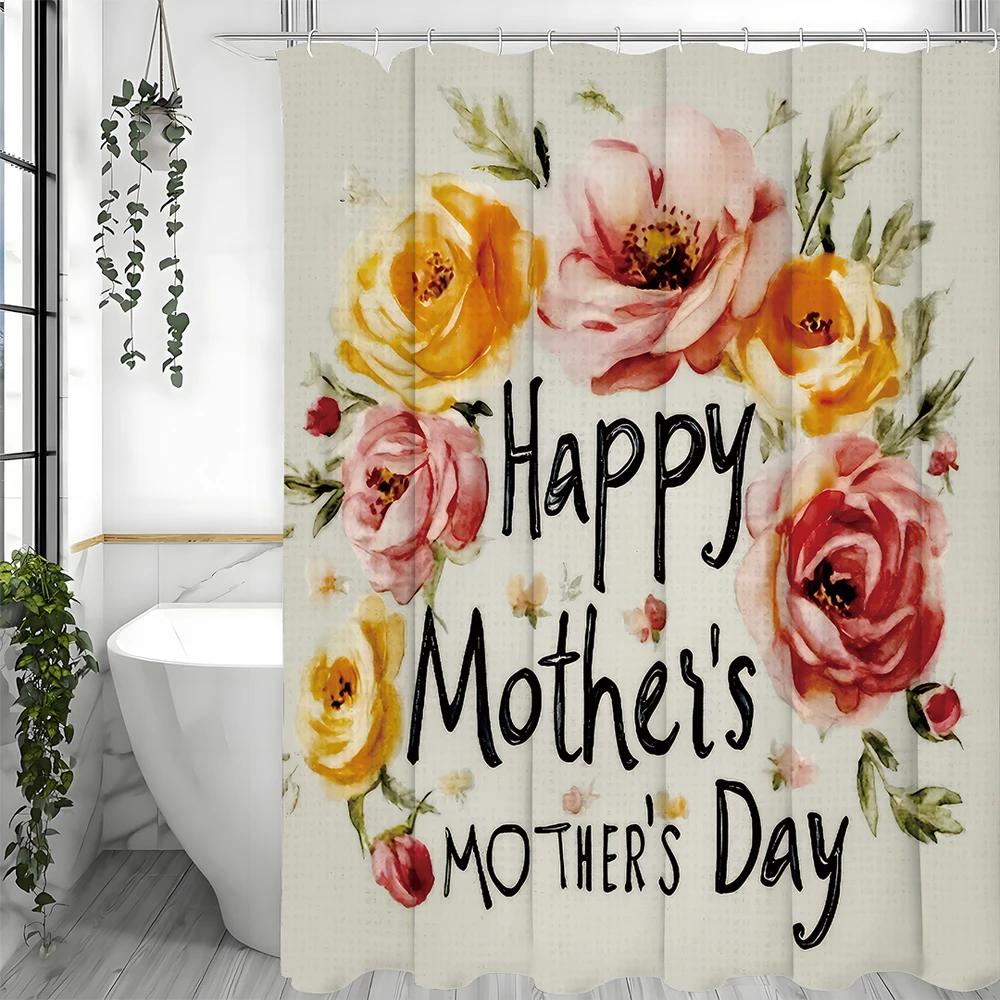 Happy Mother'S Day Floral Shower Curtain, Bathroom Decorative Shower Curtain, Waterproof Shower Curtain With Hooks