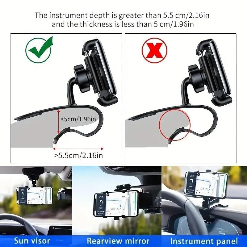 Universal Car Phone Stand Dashboard Car Clip GPS Display Bracket 360 Degree Rotation Car Phone Support For iPhone Samsung Xiaomi
