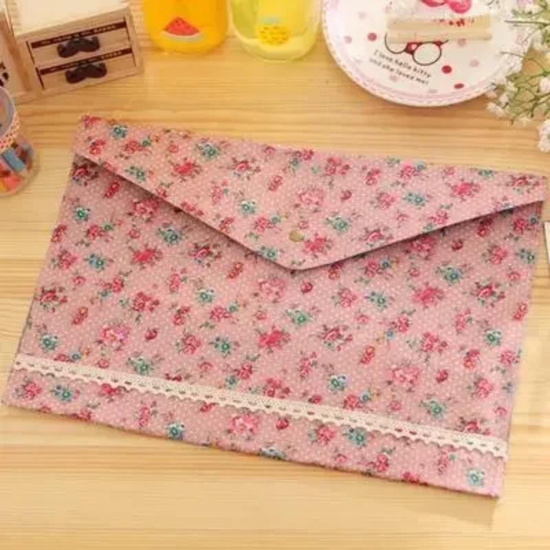 1Pc Vintage Flower Series A4 Documents File Bag Files Folder Stationery Button File Folder Student Exam Paper Document Organizer