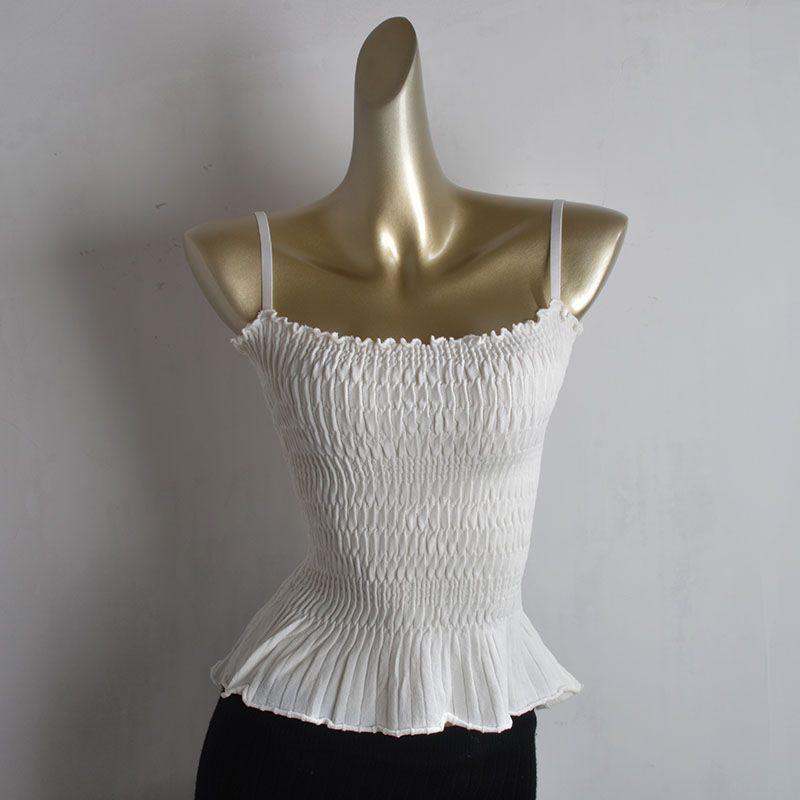 

Французская Белая Элегантность Романтическое Кружево в Сборку Вязаная Майка Летняя Сексуальная Верхняя Одежда Без Рукавов Базовый Топ White good quality(Sweet Super Immortal) One size