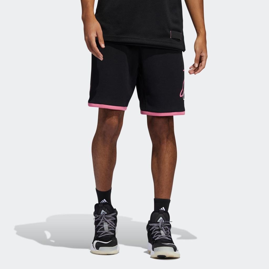 Adidas Dame Dolla Extply Sports Shorts With Pink Stripe Trim And Logo Print Men Shorts Black HB7885