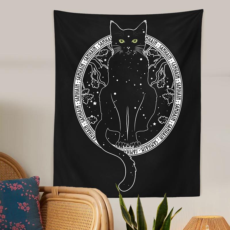 Cat Divination Tapestry Wall Hanging Tarot Cat Black Tapestries Mysterious Decoration Home Decoration Hippie Mattress Dorm Room