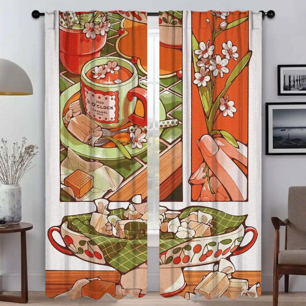 Retro Moda Oda için Pencere Perdesi 2 Panelli Perdeler Yatak Odası Ev İç Mekan Perdeleri Bölme Cadılar Bayramı Dekorasyonu Gölgelikler