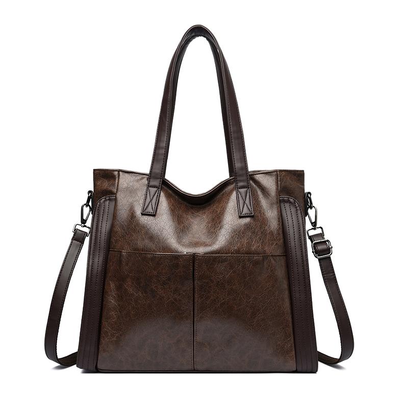 

Retro Women Shoulder Bag New Large Capacity Handbags Soft Leather Crossbody Bag Ladies Bucket Bags 38 × 16 × 32 cm темно-коричневого кольору