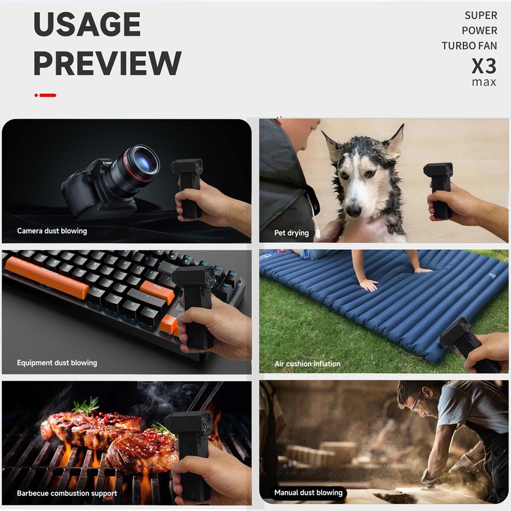 Handheld X3 Max Jet Fan 130,000RPM Wind Speed 52ms Brushless Motor Ducted Turbofan High Power Duct