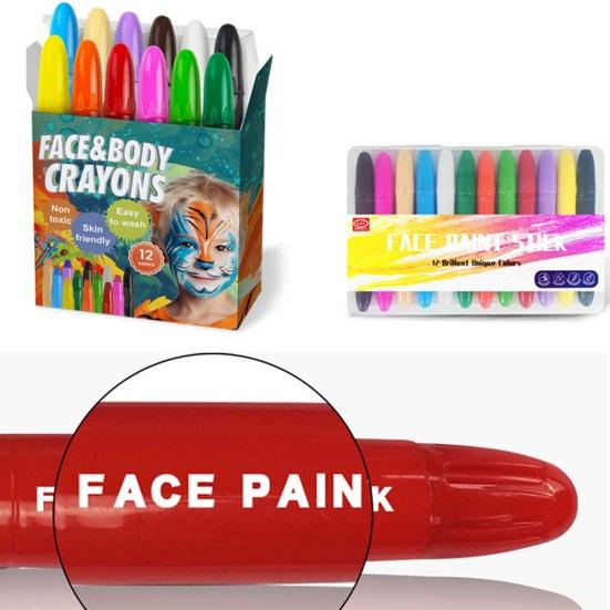 12Pcs Face Body Paint Sticks Kit 12 Color Water-Based Easy Clean Makeup Face Body Painting for Kids Art Theater
