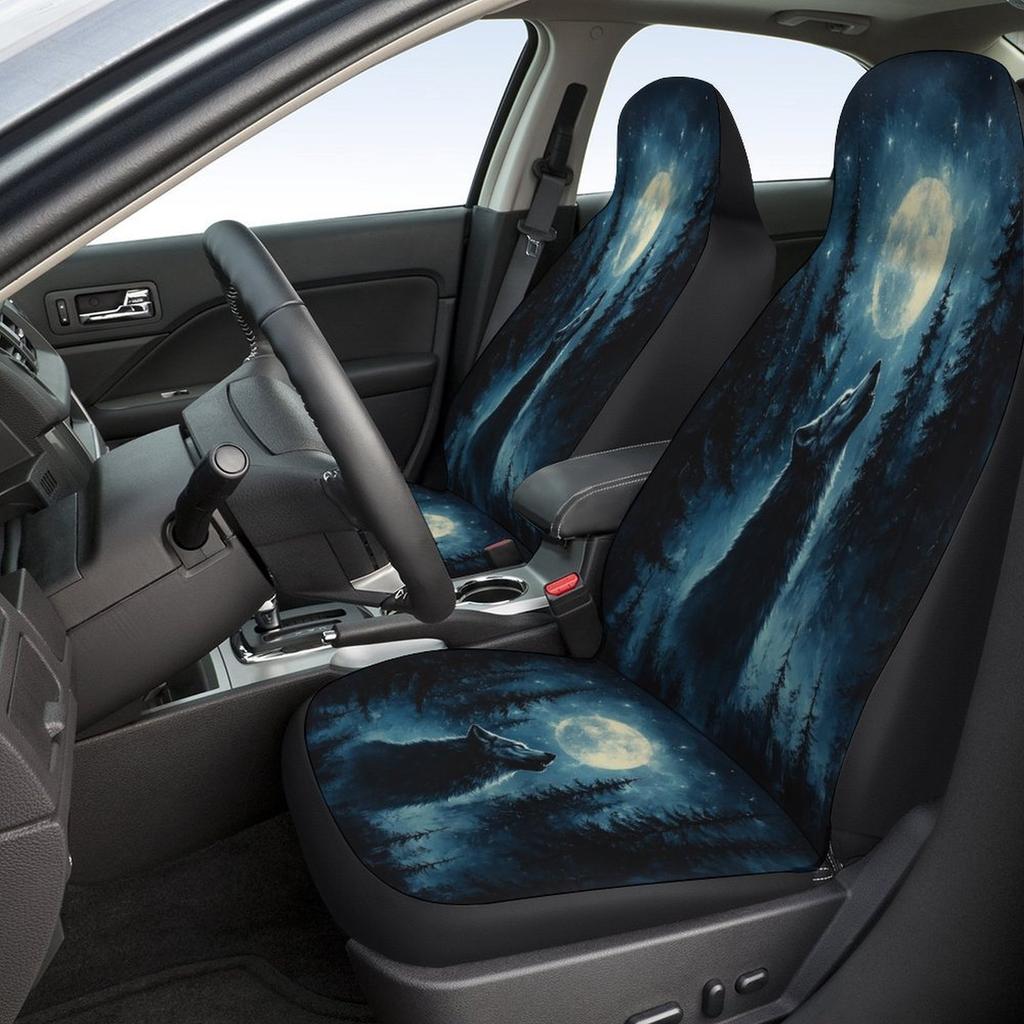Wolf Howl Moon Forest Themed Car Seat Cover Set For Most Cars, Trendy High-quality Car Seat Protector Covers Full Set, Universal