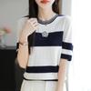 Women Knit T-shirt MODERN NEW SAGA Summer Knitted Shirt Short Sleeve Tees O-neck Patchwork Pullover Knit Tops