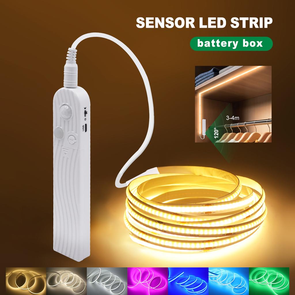8MM COB Led Strip 5V with Motion Sensor Battery Powered 320LEDs/M Led Induction Night Light Warm White Red I Blue Green Yellow