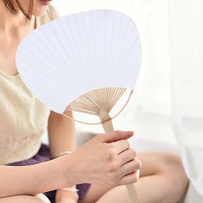 Pictura goală evantai de hârtie albă pură evantai de bambus alb pur, caligrafie, ventilator rotund, artă creativă, produs bricolaj pentru decorarea nunții