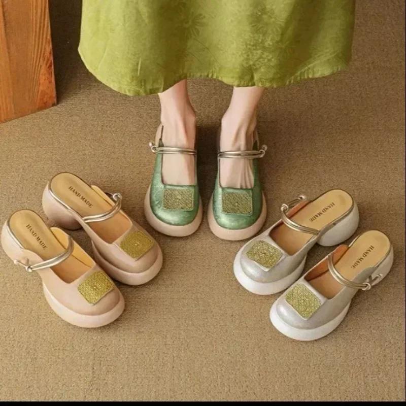 Baotou Thick-soled Sandals Women's Semi-slip Wear-resistant Block Heel Slippers Womens Shoes Zapatos De Mujer Heels Women Slides