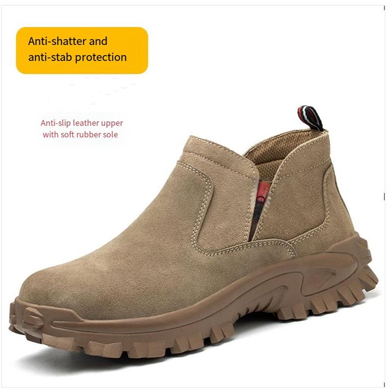 Oulylan New Men's Safety Shoes Anti Smashing Anti Stabbing Cowhide Labor Protection Shoes Breathable Welding Work Shoes