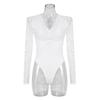 Slimming Lace V-Neck Backless Long Sleeve See-Through Lingerie Bodysuit