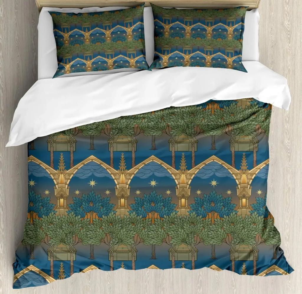 Medieval Duvet Cover Set,Heraldic Design From Middle Ages Coat Of Arms Crown Lions And Swirls, Bedroom Decorative Bedding Sets
