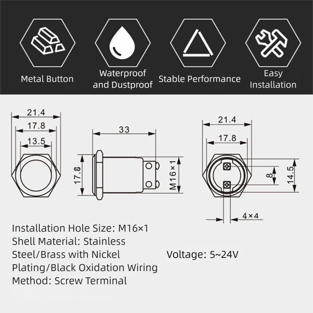 New 16mm Metal Buzzer High Decibel DB Stainless Steel Alarm Sounder 12V 24V Alarm Indicator