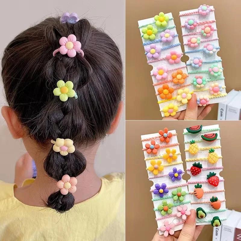 10pcs New Fashion High Elasticity Sweet Cute Baby Hair Rope Girls Hair Accessories Rubber Band for Children Cartoon Hair Band