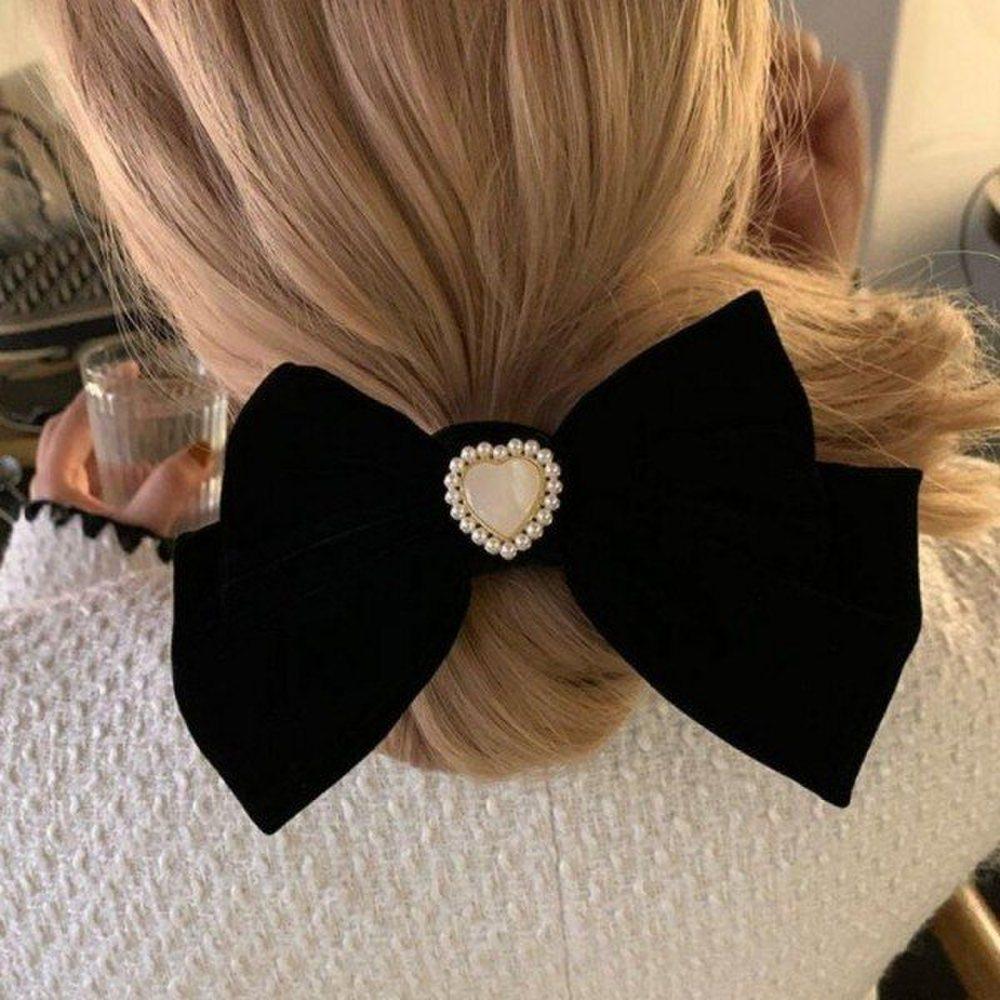 

Mno Ribbon Heart Pearl Velvet Hairpin Silk Hairpin Updo Clip Hair Clip Half-up Gathering Party Children s Black