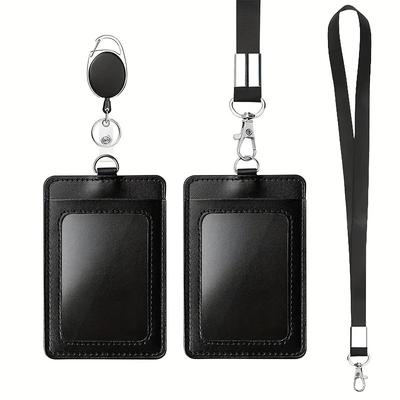 Fashion PU Leather Card Holders Set Women Men Student Retractable Badge Reel ID Card Holder Cover Case Nurse Badge Lanyards