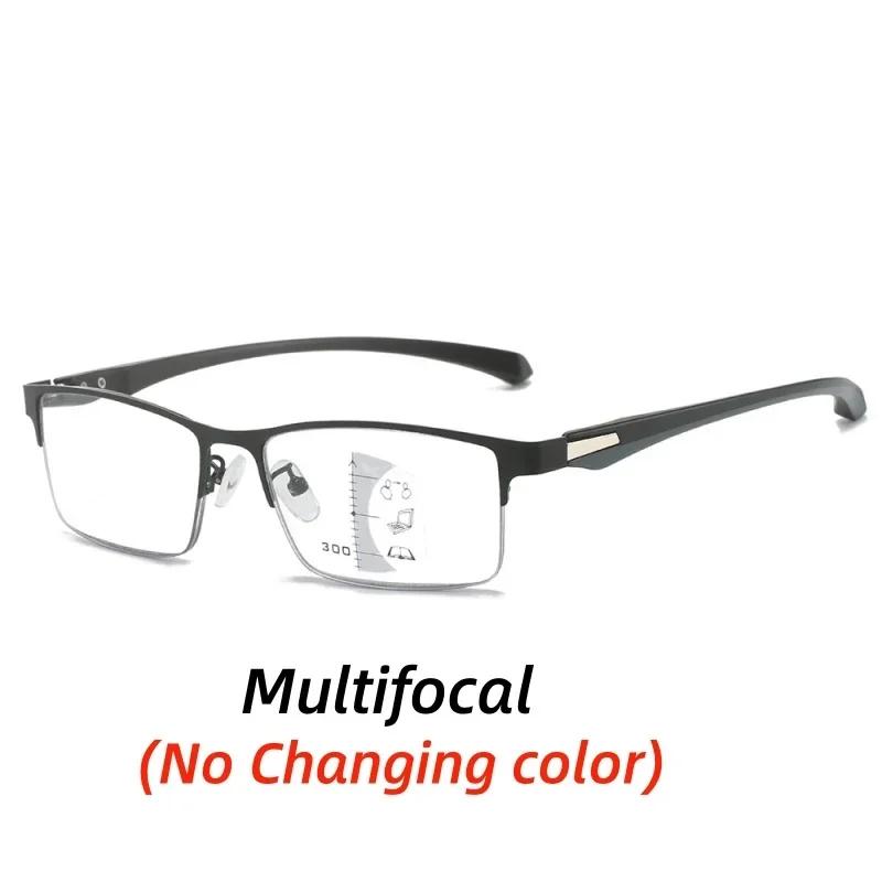 Half Frame Men Business Reading Glasses Pochromic Progressive Multifocal Far Sight Glasses Anti-blue Light Presbyopia Glasses