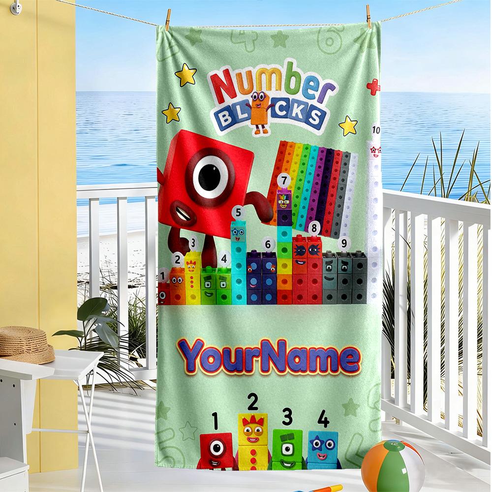 Numberblocks Customize Text Beach Towel Soft Durable Quick-Dry Perfect for Traveling Yoga Camping and Swimming