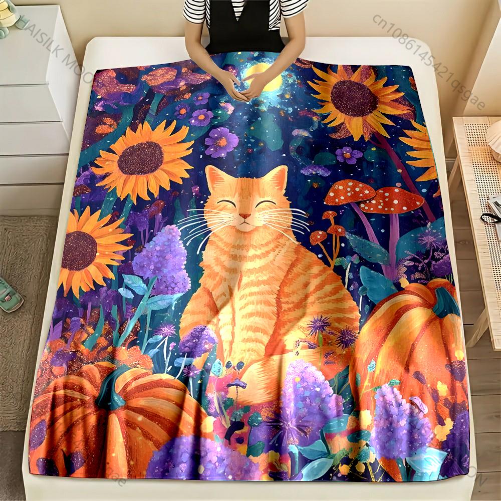 

Funny Sunflower Cat Print Blanket Fluffy Throw Warm Soft for All Seasons Gifts for Friends Home Travel Camping Picnic RV 75x90cm