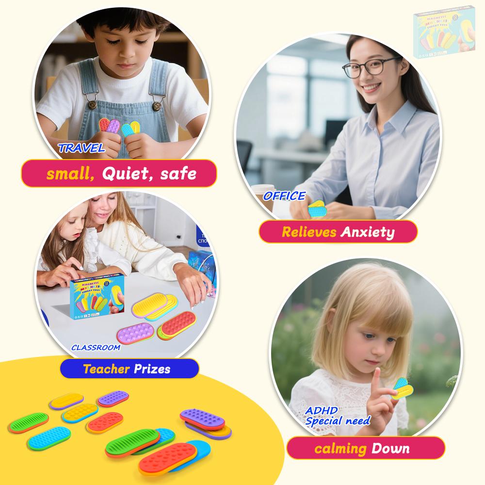 12Pcs/Set Sensory Magnet Toy Silicone Magnetic Slider for Autism Anxiety Stress Relief Toy