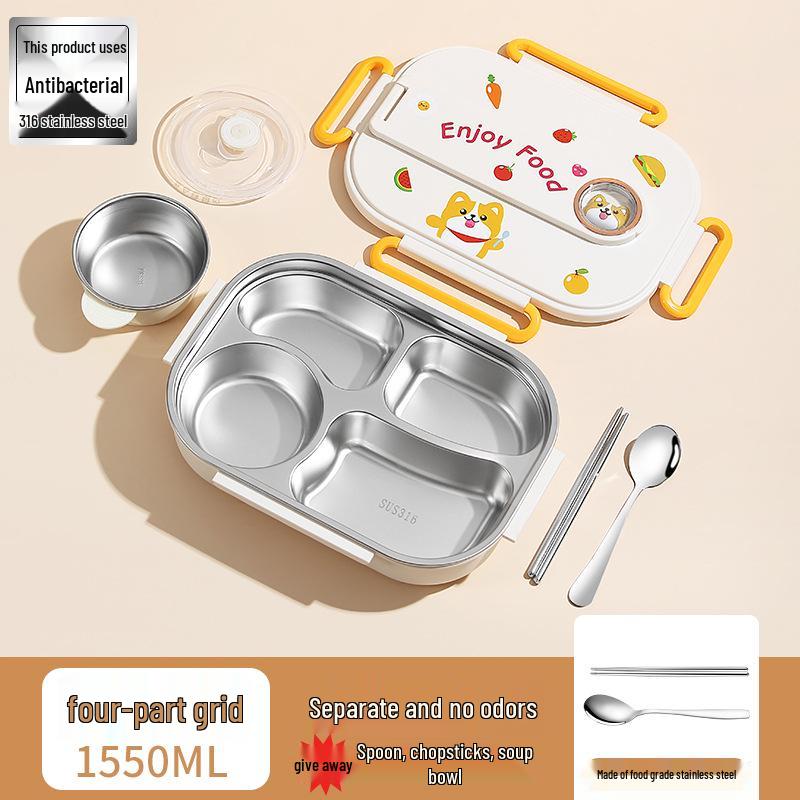 316 Stainless Steel Insulated Bento Lunch Box for First-Grade Girls, Four Compartments, Perfect for School.