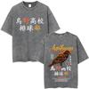 Gewaschenes Vintage Anime Haikyuu KARASUNO Merch T-Shirt Herren Cartoon Manga Oversized T-Shirt Herren Sommer Lässige Kurzarm-T-Shirts