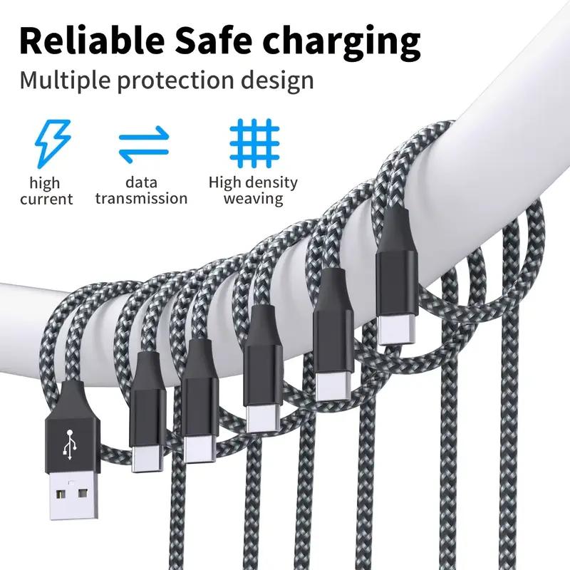 Xiaomi 10PCS 5PCS 2PCS Nylon Braided USB A to Type C Cable Fast Charging Wire Data Cord For Xiaomi For Huawei For Samsung S21 Ultra