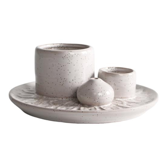 Yousheng Palo Santo Holder 4-in-1 Ceramic Incense Holder Candle Holder with Ash Catcher Lotus Tray Incense Burner for Sticks Salvia Burning Meditation