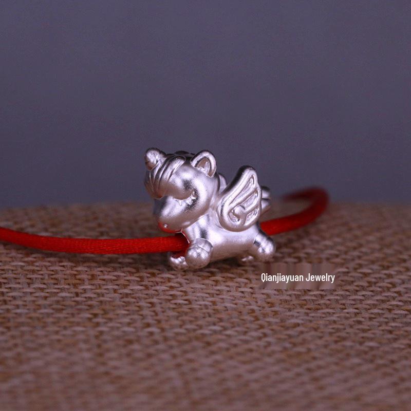 Sterling Silver Unicorn Pegasus Beaded Bracelet with Braided Rope – Zodiac Horse DIY Accessory