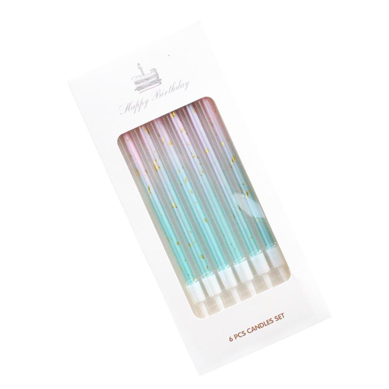 

New Ins Style Gradient Pink Blue Pencil Candle 6-pack Romantic Party Long Candle In Carton A8 Pink blue gradual change candle