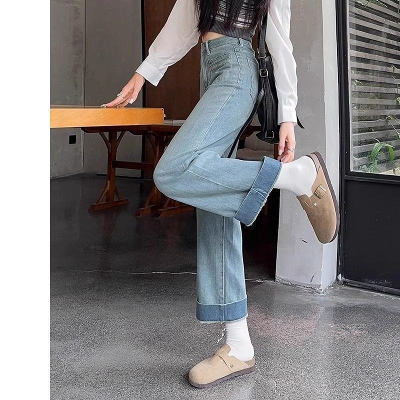 Spring 2026 Women's Petite High-Waisted Light Jeans, Loose Fit, Slimming, Wide-Leg, Good Drape