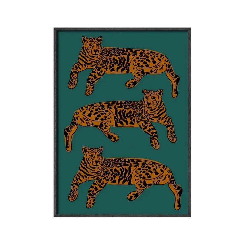 

Tiger Cartoon Animal Canvas Posters Pink Blue Yellow Wild Leopard Painting Wall Art Print Pictures for Kid Room Home Decor 21cm×30cm NoFrame