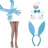 Adult Rabbit Ear Headband+Wrist Cuffs with Long Glove&Fish Net Stocking Set Easter Necktie for Woman Festival Gift