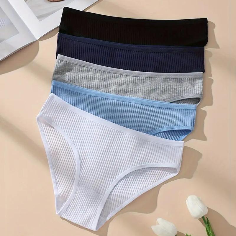 5 stk/sett Dameundertruser Stripete truser Dameundertøy Lav midje Bomullsunderbukser Sexy dameunderbukser Mykt dameundertøy S-XXL