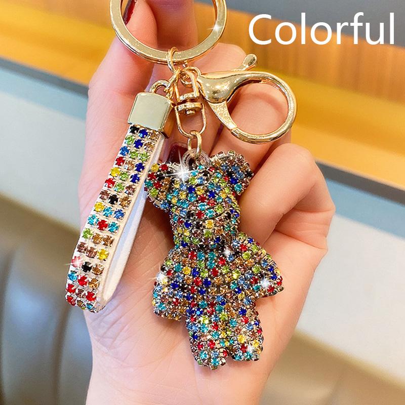 High Quality Animal Rhinestone Keychain Belt Car Key Box Pendant Luxury Rhinestone Bear Bag Keychain Women Bag Pendant Girl
