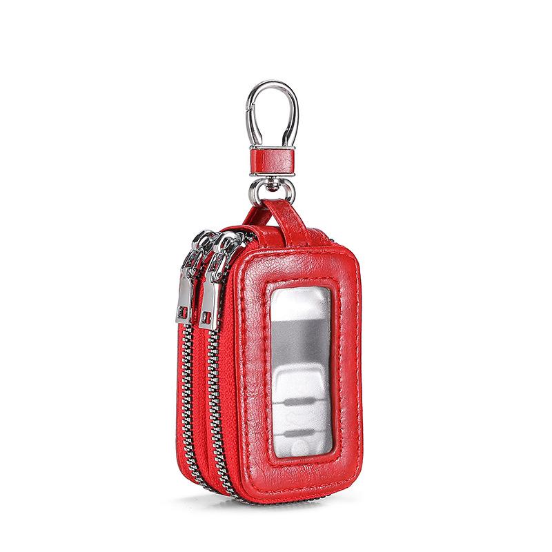 Cowhide Pu Leather Double-Layer Key Case - Secure Waist Hanging Car Key Storage - Stylish Mini Bag For Interior Accessories